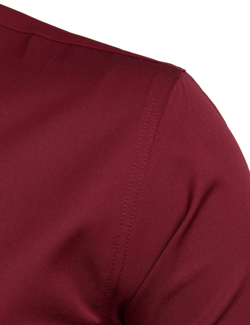 ZEROYAA Mens Hipster Solid Slim Fit Long Sleeve Mandarin Collar Dress Shirts ZLCL08 Burgundy Small - Image 4